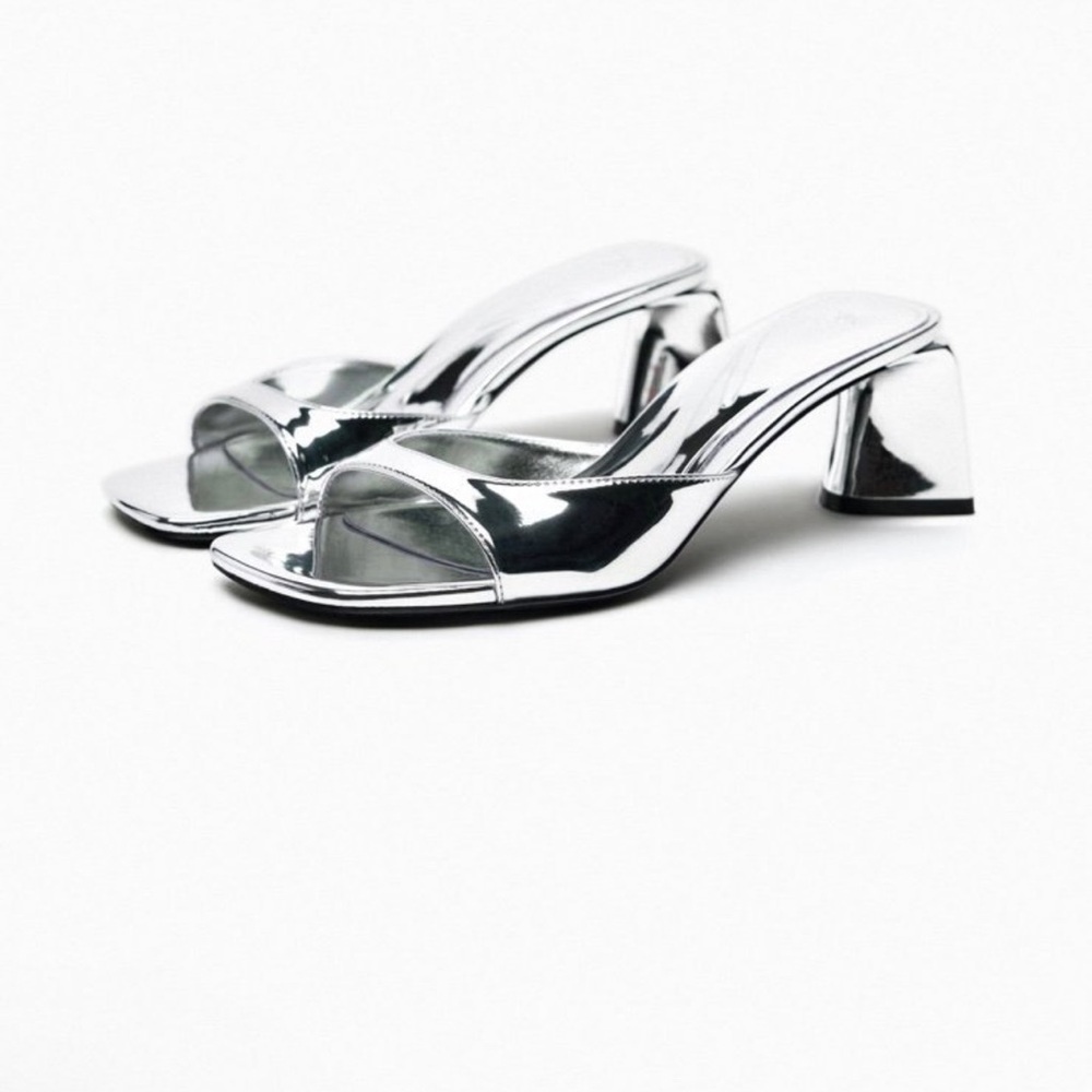 ZARA METALLIC BLOCK HEEL SANDALS Size 6.5